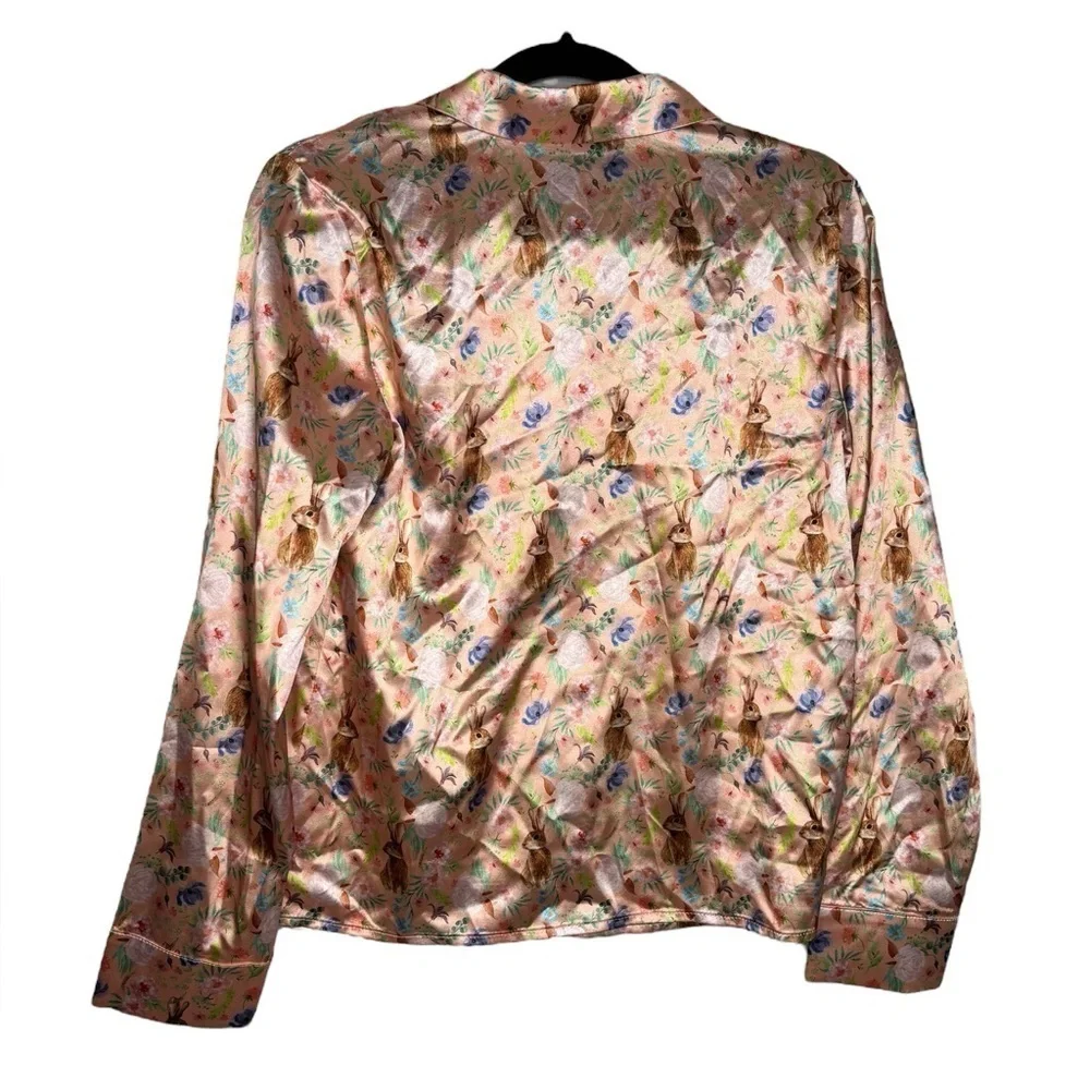 Ivy City Co. Bunny Satin Pink Floral Pajama Top Size XS